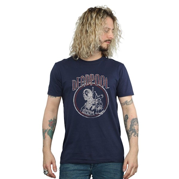 Marvel Deadpool Vintage Circle T-shirt XXL Marinblå Navy Blue XXL