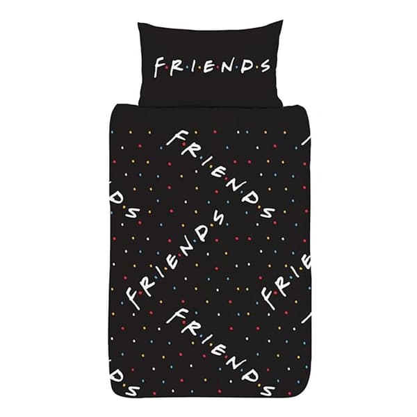 Friends Logo Vändbart Påslakanset Enkel Svart/Grå Black/Grey Single