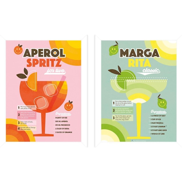 Dominique Vari Aperol Spritz Margarita Inramat Tryck Set (Förpackning White/Multicoloured 40cm x 30cm
