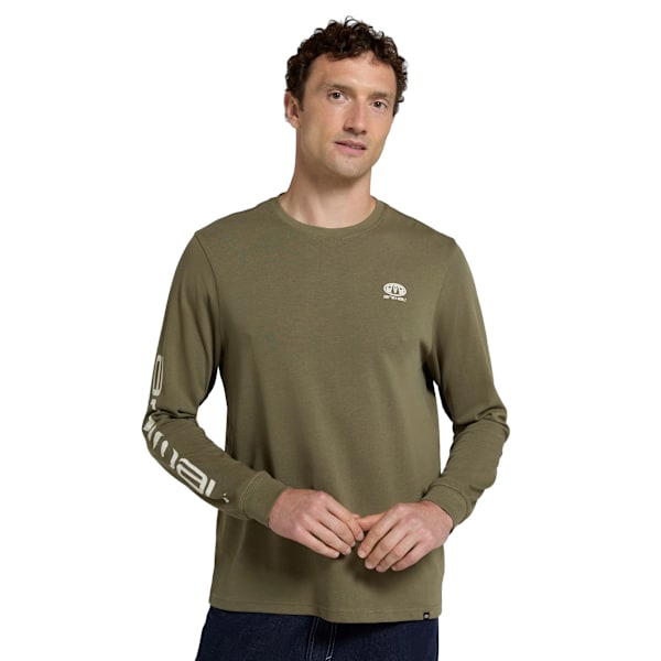Animal Mens Tommy Back Print Organic Long-Sleeved T-Shirt M Kha Khaki Green M