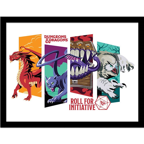 Dungeons & Dragons Roll For Initiative inramad affisch 40cm x 30cm Multicoloured 40cm x 30cm