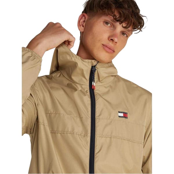 Tommy Jeans Vindjacka för män med elastisk mudd, avslappnad passform, S Tan Tan S