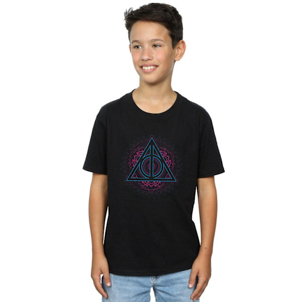 Harry Potter Boys Neon Deathly Hallows T-shirt 7-8 år Svart Black 7-8 Years