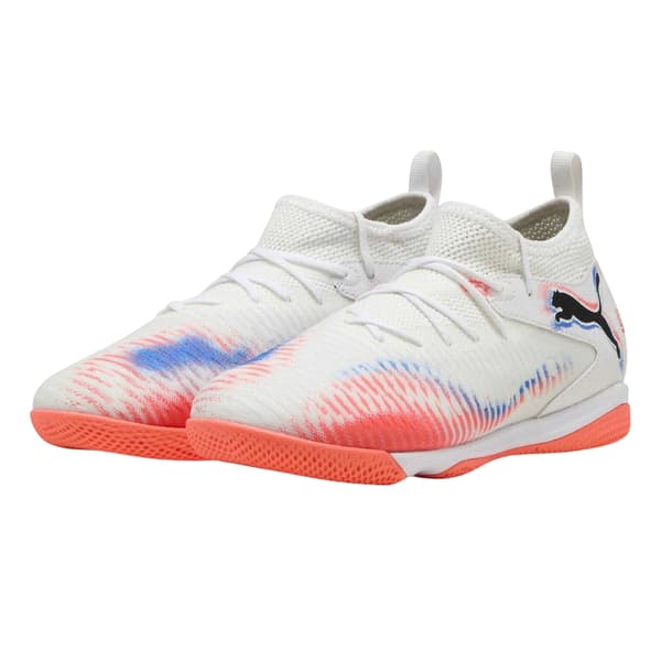 Puma Barn/Kids Future 8 Match Mid Cut Flat Inomhusfotboll White/Black/Glowing Red 4.5 UK