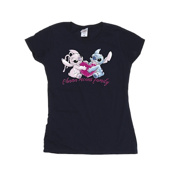 Disney Dam/Kvinnor Lilo Och Stitch Ohana Hjärta Med Angel Bomull T-shirt Navy Blue M