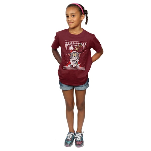 Tom And Jerry Girls Jul Fair Isle Bomull T-shirt 5-6 År Burgundy 5-6 Years