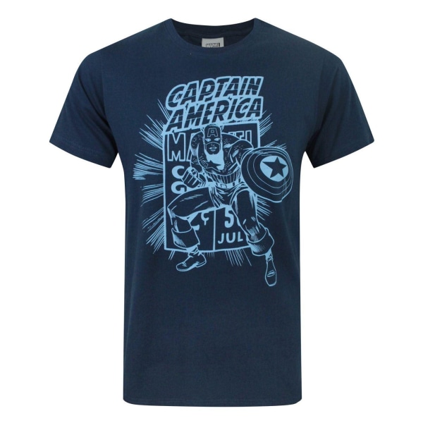 Captain America Official Mens Comic Book T-shirt L Blå Blue L