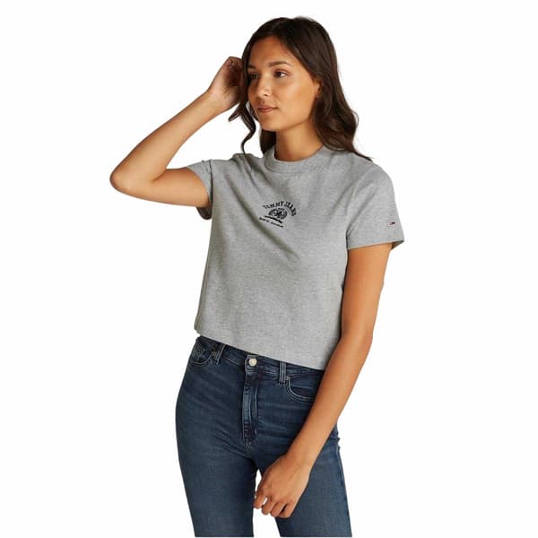 Tommy Jeans Dam Varsity Logo Regular Crop Top 8 UK Grå Grey Heather 8 UK