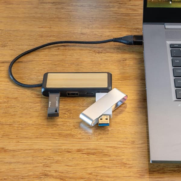 XD Collection Link USB-hub i bambu, One Size, Svart Black One Size