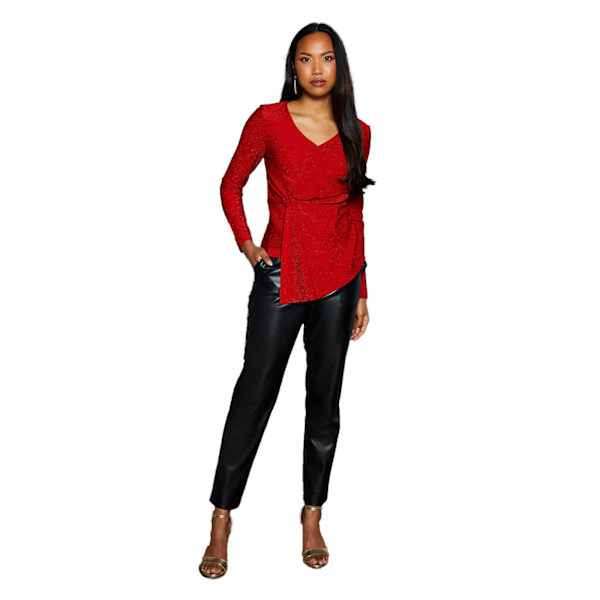 Principles Dam/Kvinna Glitter Jersey Twisted Wrap Topp Storlek 12 UK Red 12 UK