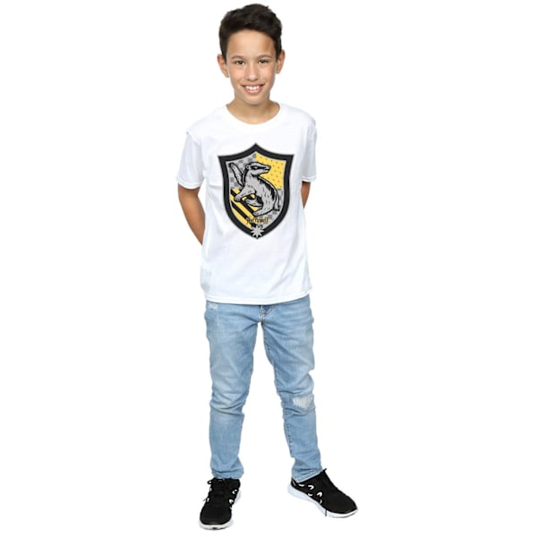 Harry Potter Pojkar Hufflepuff Crest Flat T-Shirt 9-11 År Vit White 9-11 Years