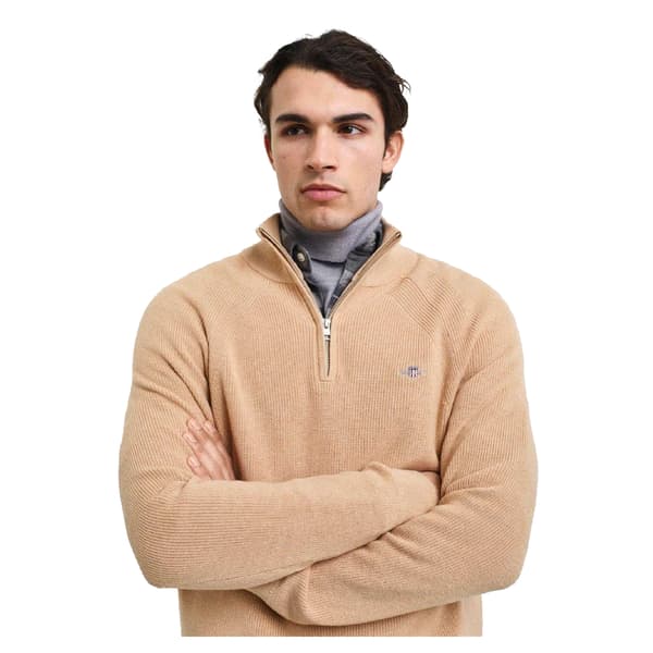 Gant Herr Half Zip Fleecetröja i Ullblandning XL Khaki Khaki XL