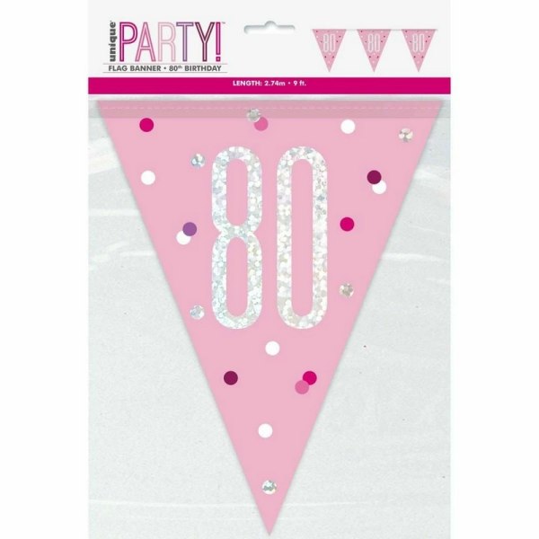 Unik Party Plast Vimpel 80:e Banner One Size Rosa/Silver Pink/Silver One Size