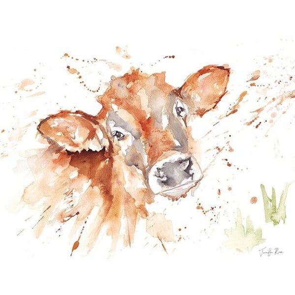 Jennifer Rose Cuteness Calf Inramad Canvas Tavla 40cm x 50cm Vit White/Brown 40cm x 50cm