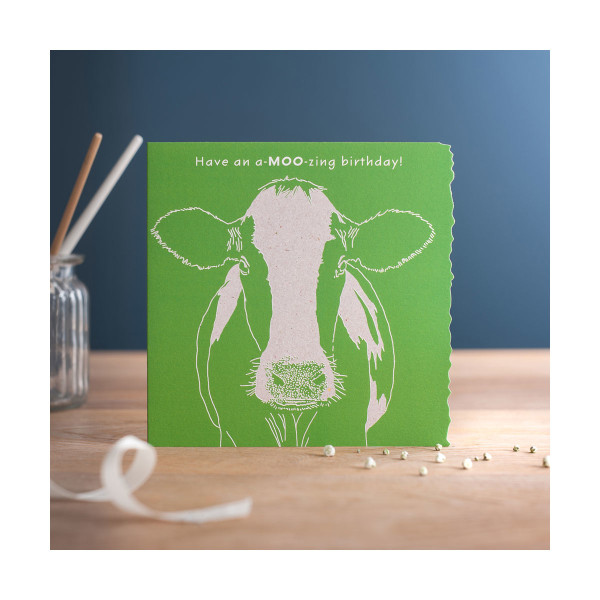 Deckled Edge Color Block Djurhälsningskort En one size Har A Have An Amoozing Birthday - Cow (Gr One Size