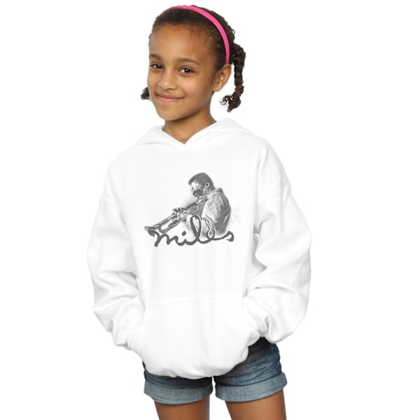 Miles Davis Tjej Profil Skiss Hoodie 12-13 År Vit White 12-13 Years