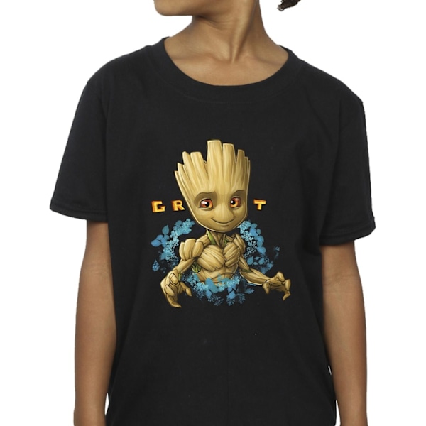 Guardians Of The Galaxy Flickor Groot Blommor Bomull T-shirt 5-6 Black 5-6 Years