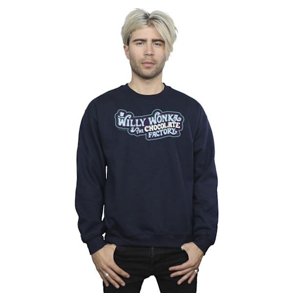 Willy Wonka Herr Chokladfabrik Logotyp Sweatshirt L Marinblå Navy Blue L