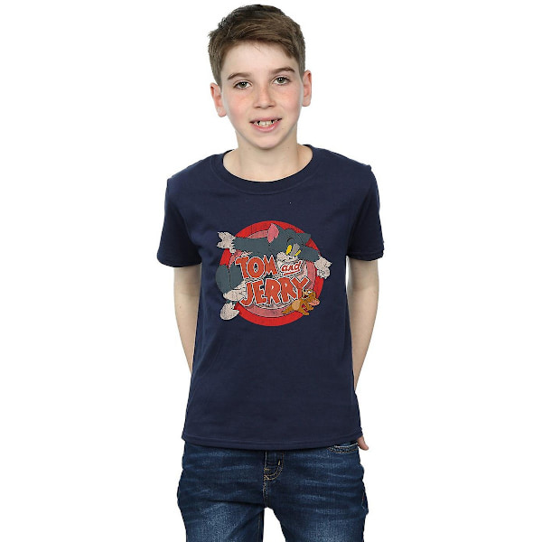 Tom och Jerry Pojkar Klassisk Catch Bomull T-shirt 7-8 År Marinblå Navy Blue 7-8 Years