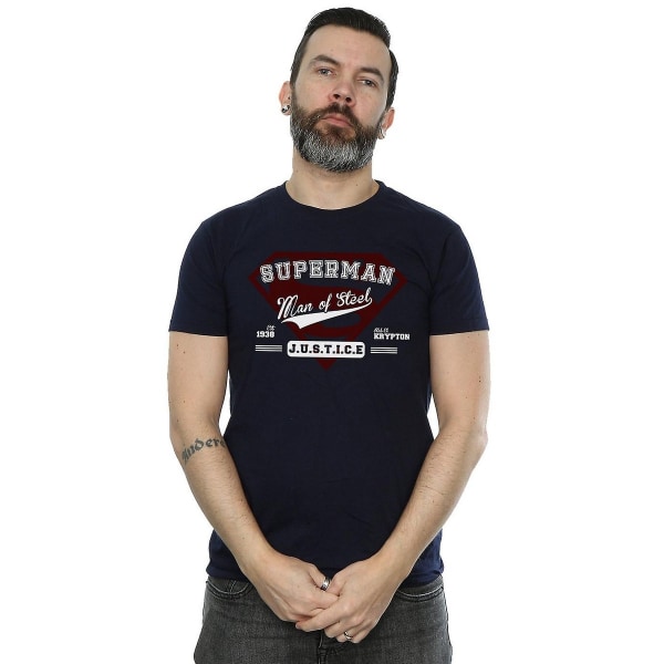 Superman Man Man Of Steel Bomulls T-shirt M Marinblå Navy Blue M