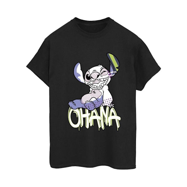 Disney Dam/Kvinnor Lilo Och Stitch Ohana Graffiti Bomull Boyf Black XL