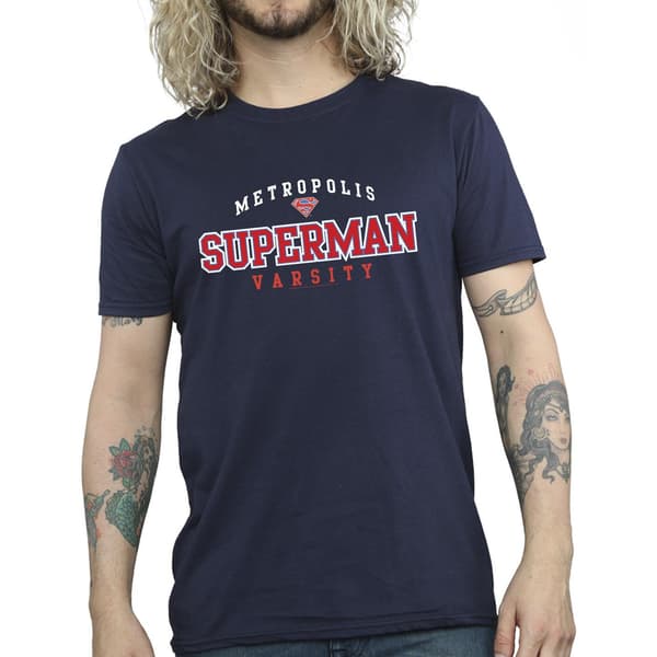 DC Comics Herr Superman Metropolis Varsity T-shirt L Marinblå Navy Blue L