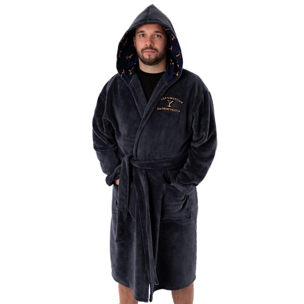 Yellowstone Mens Dutton Ranch Hooded Robe S Navy Blue Navy Blue S
