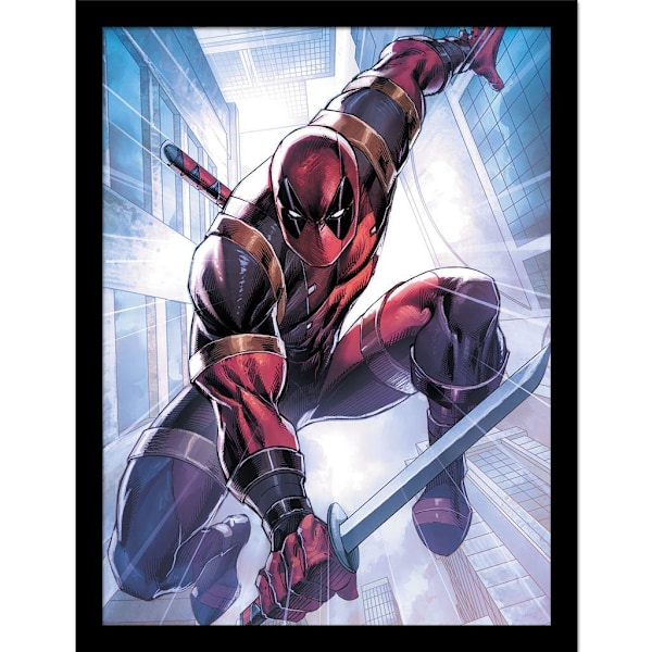 Deadpool Action Pose Inramad Poster 40cm x 30cm Röd/Ljusblå Red/Light Blue 40cm x 30cm