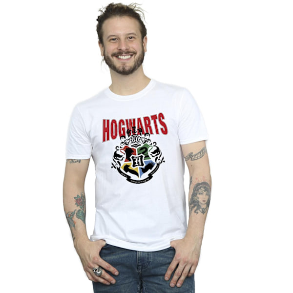 Harry Potter T-shirt för män med Hogwarts-emblem, M, vit White M