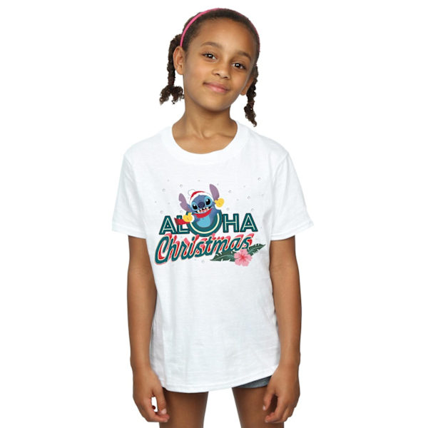 Disney Girls Lilo And Stitch Aloha Christmas Bomull T-Shirt 7-8 White 7-8 Years