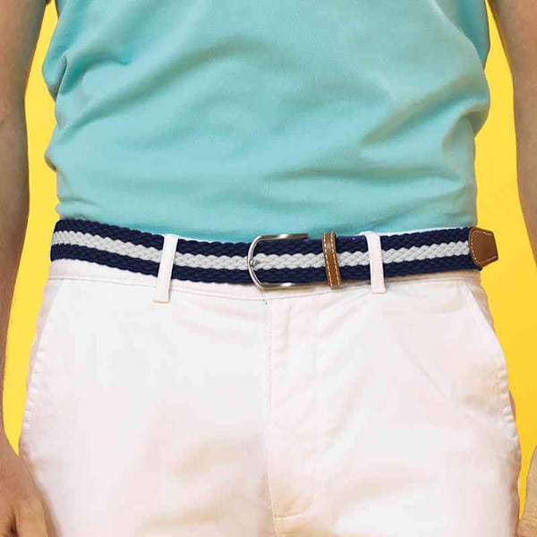 Asquith & Fox Herr Tvåfärgad Randig Flätad Stretchbälte En Storlek Navy/White One Size