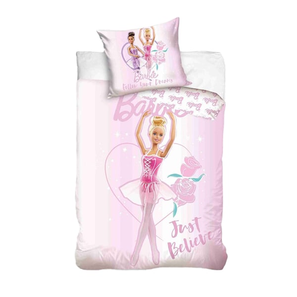 Barbie Bomulls Ballerina Påslakan Set Enkelsäng Rosa/Vit Pink/White Single
