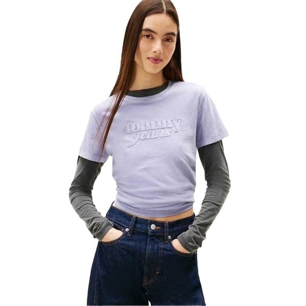 Tommy Jeans Dam/Dam Script Bomull Kort Regular Kortärmad Periwinkle/Dusk 14 UK