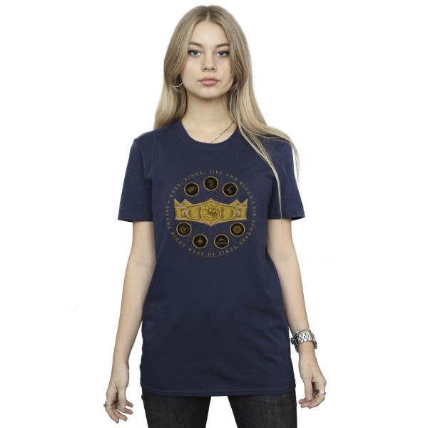 Game Of Thrones: House Of The Dragon Dam/Damer Gods Kings Fire And Blood Bomull Boyfriend T-Shirt M Marinblå Navy Blue M