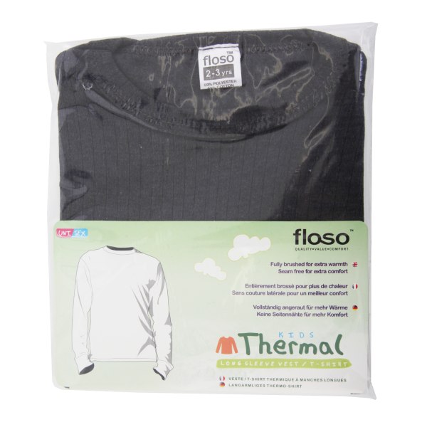 FLOSO Unisex termounderkläder för barn/barn Thermal T-Shi Charcoal Chest: 18-20inch, 46-51 cm (Age 2-3