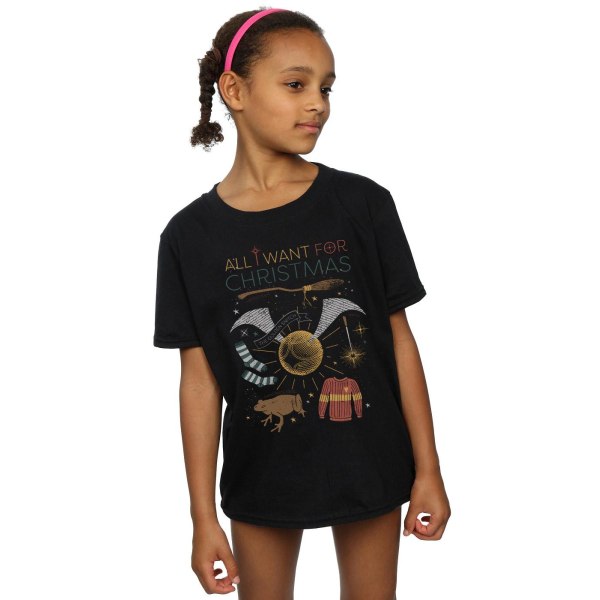 Harry Potter Girls All I Want For Christmas Bomull T-shirt 3-4 Black 3-4 Years
