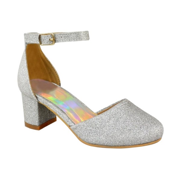 Var är det ifrån flickor Abena Glitter stängd tå mellanhög block Silver 13 UK Child