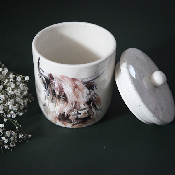 Meg Hawkins Förvaringsburk - Highland Cow 14 x 14 x 13 cm En White One Size