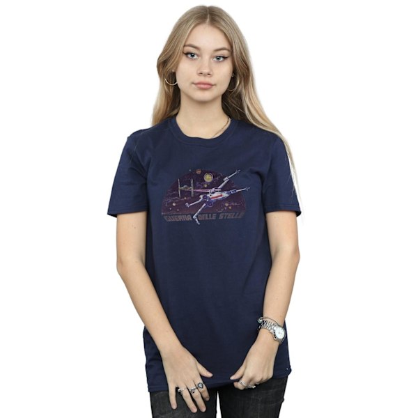 Star Wars Dam/Kvinnor Italiensk Titel X-Wing Bomull Boyfriend T-shirt Navy Blue 3XL