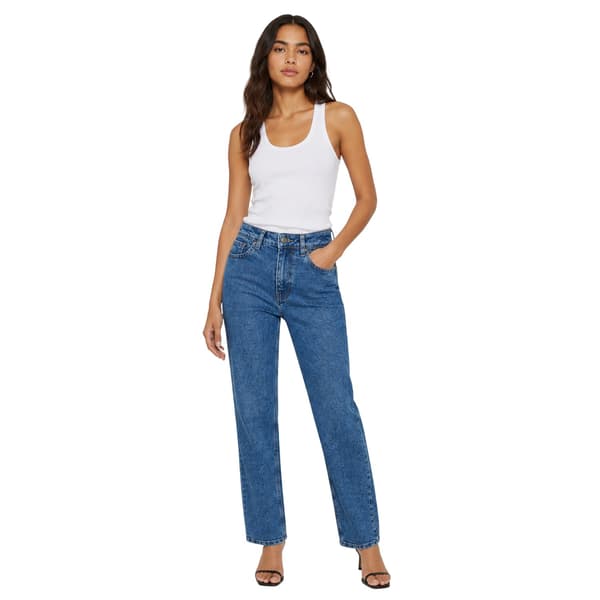 Noisy May Dam Hög Midja Mom Jeans 30S Denim Blå Denim Blue 30S