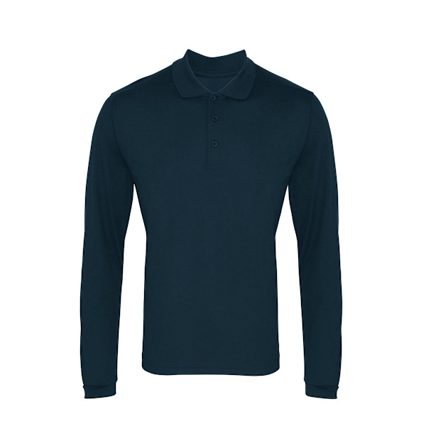 Premier Mens Coolchecker Pique Långärmad Polotröja L Marinblå Navy L