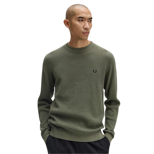 Fred Perry Herrtröja med broderad logotyp i våffelstickning XL Grön Green XL