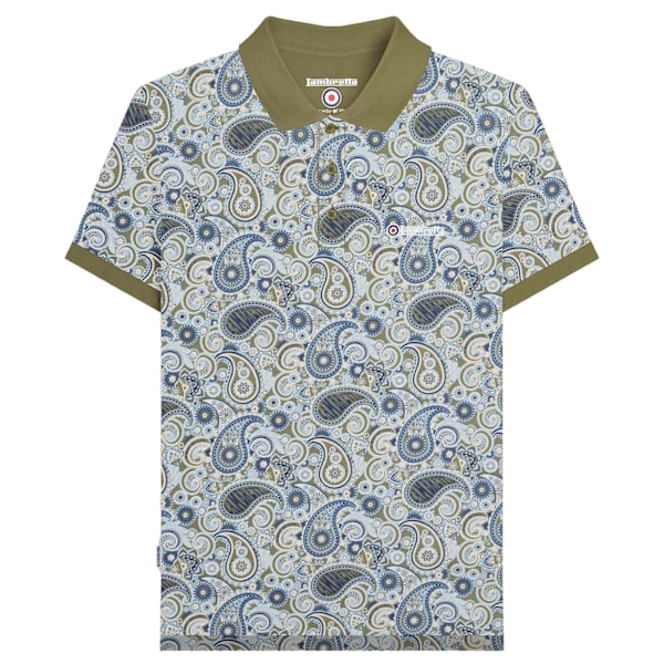 Lambretta Herr SS25 Paisley Märkes Polo Tröja L Khaki/Marinblå Khaki/Navy L