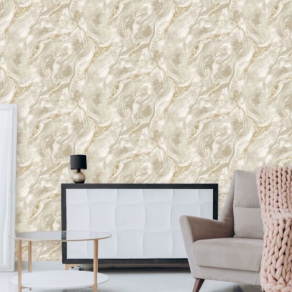 World of Wallpaper Luxe Collection Mineral Effect Vinyl Textured Cream/Gold 10m x 0.5m