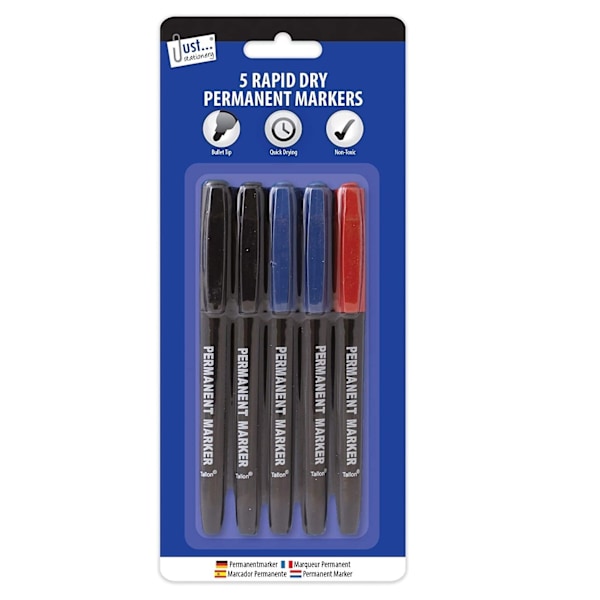 Just Stationery Permanent Marker (5-pack) En Storlek Svart/Blå Black/Blue/Red One Size