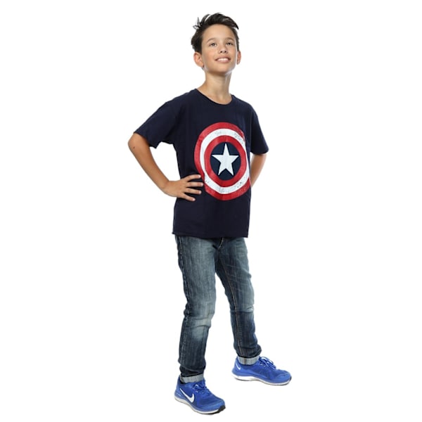 Captain America Pojkar Distressed Shield T-Shirt 7-8 År Marinblå B Navy Blue 7-8 Years