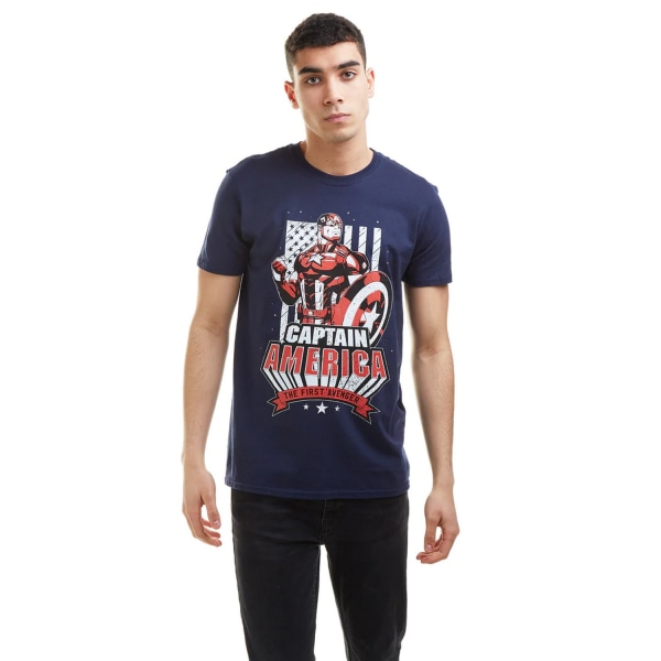 Captain America Mens The First Avenger Flag T-shirt XXL Navy Navy XXL