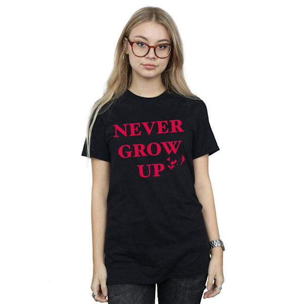 Disney Dam/Damer Peter Pan Never Grow Up Bomull Boyfriend T Black 3XL