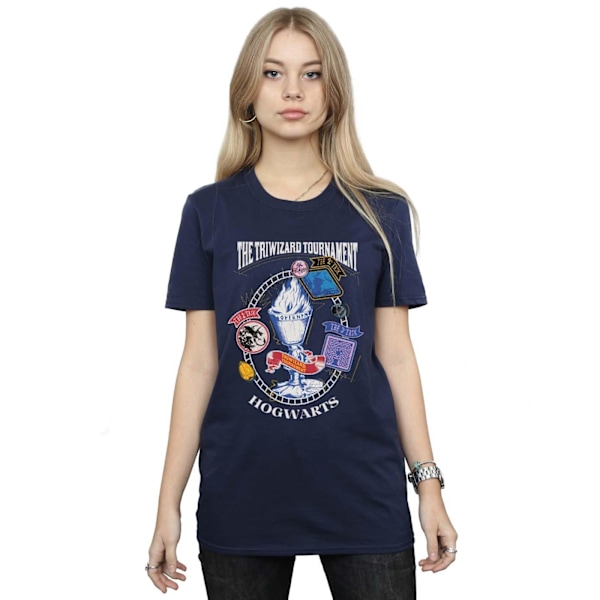 Harry Potter Dam/Kvinnor Triwizard Poster Bomull Boyfriend T- Navy Blue S