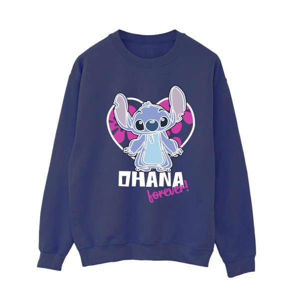 Disney Dam/Kvinnor Lilo Och Stitch Ohana Forever Hjärta Sweatshirt Navy Blue XXL